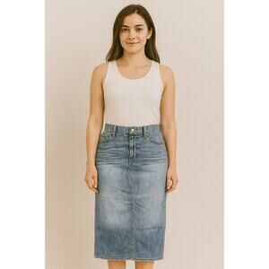 American Eagle Mid Jean Skirt Low Rise Blue Denim Size 4 Vintage Y2K 90's Grunge